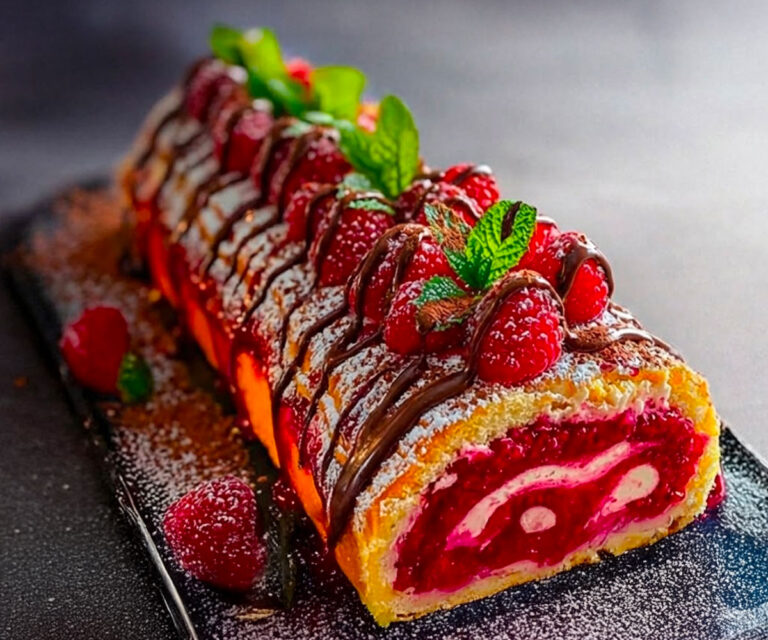 🌟 Bûche Roulée Framboise & Chocolat : Un Dessert Spectaculaire et Gourmand
