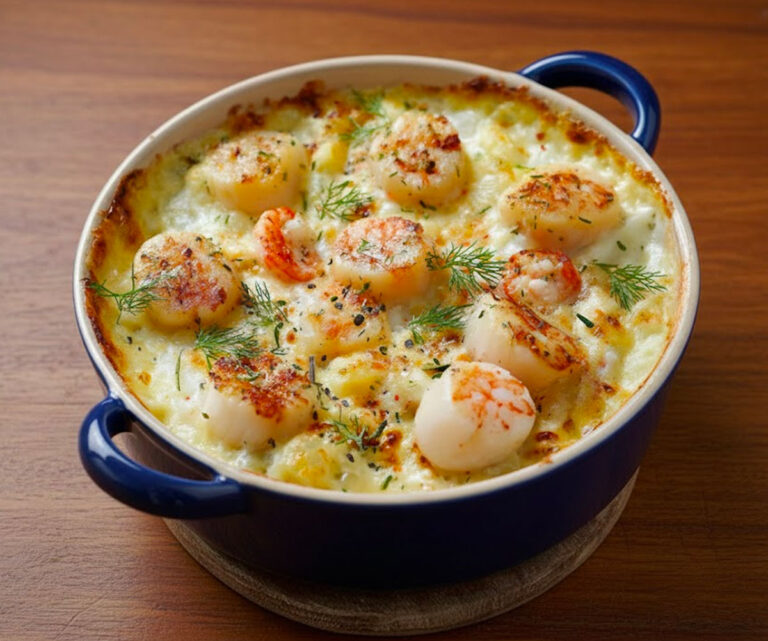 Gratin de Noix de Saint-Jacques & Crevettes : une entrée festive et savoureuse